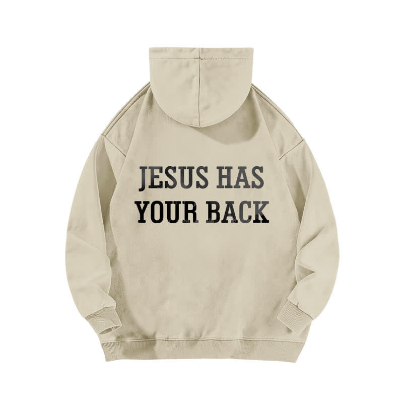 Christianartworkshop Jesus Has Your Back – Kapuzenpullover mit Kreuzprint - image 1