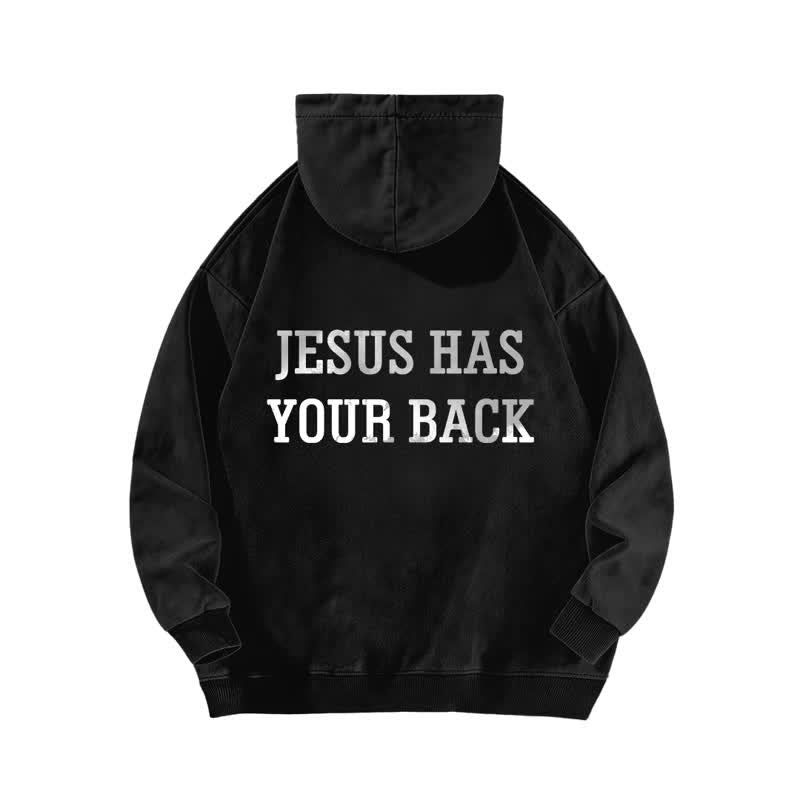 Christianartworkshop Jesus Has Your Back – Kapuzenpullover mit Kreuzprint - image 4