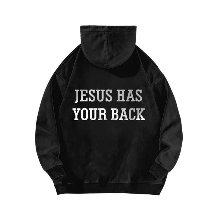 Christianartworkshop Jesus Has Your Back – Kapuzenpullover mit Kreuzprint - image 4