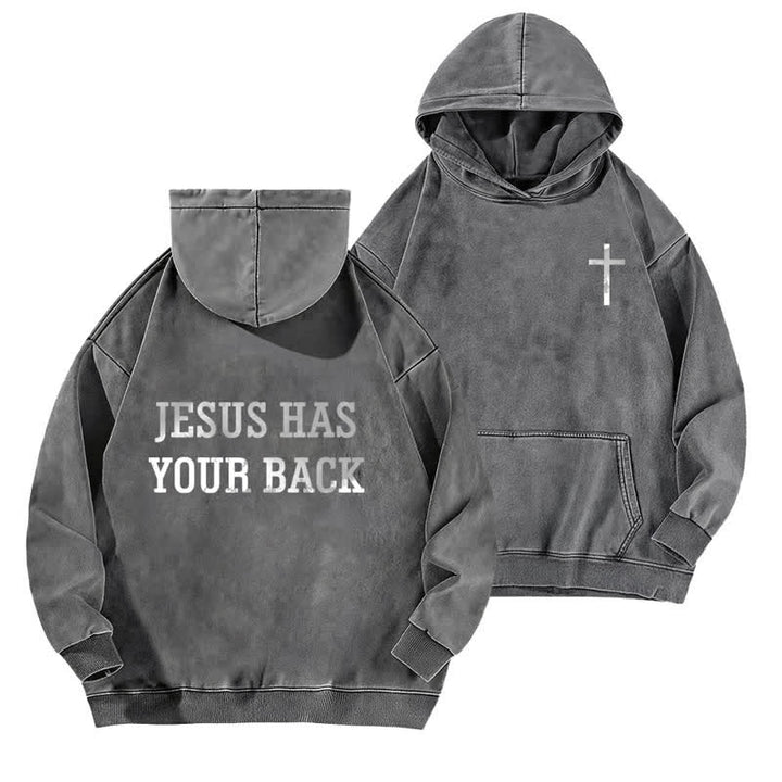 Christianartworkshop Jesus Has Your Back – Kapuzenpullover mit Kreuzprint - Grau - 5XL - image 9