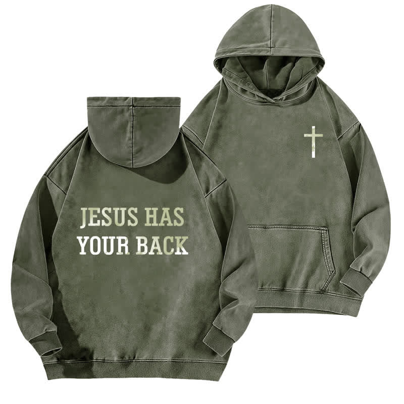 Christianartworkshop Jesus Has Your Back – Kapuzenpullover mit Kreuzprint - Armeegrün - 5XL - image 6