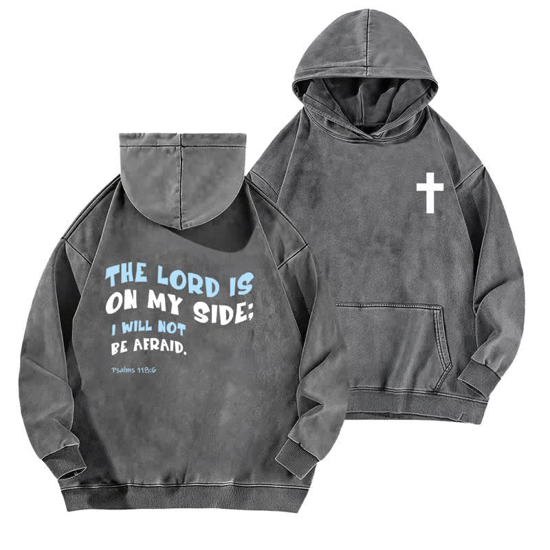 Christianartworkshop Der Herr ist auf meiner Seite – gewaschener Hoodie - Grau - 5XL - image 6
