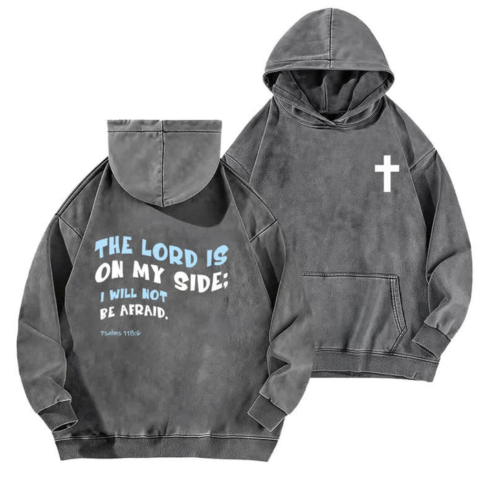 Christianartworkshop Der Herr ist auf meiner Seite – gewaschener Hoodie - Grau - 5XL - image 6