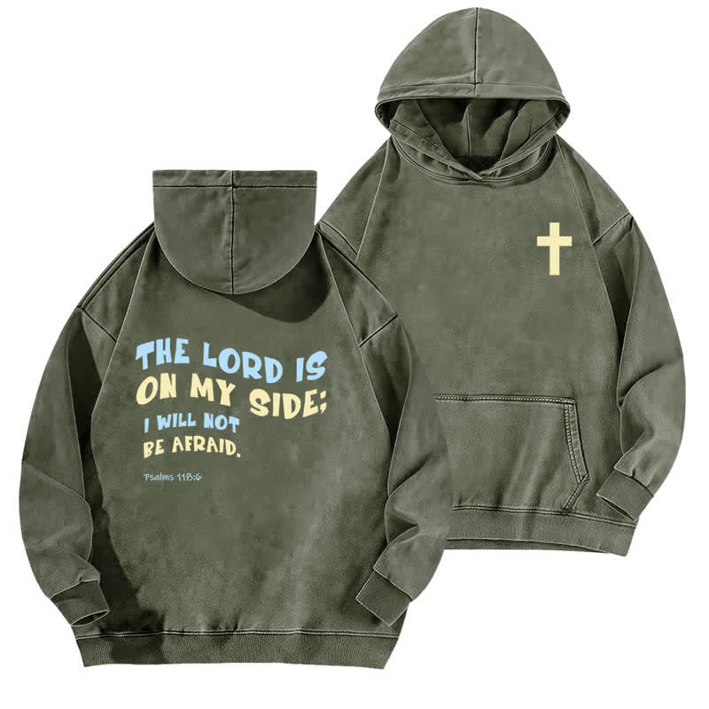 Christianartworkshop Der Herr ist auf meiner Seite – gewaschener Hoodie - Armeegrün - 5XL - image 12