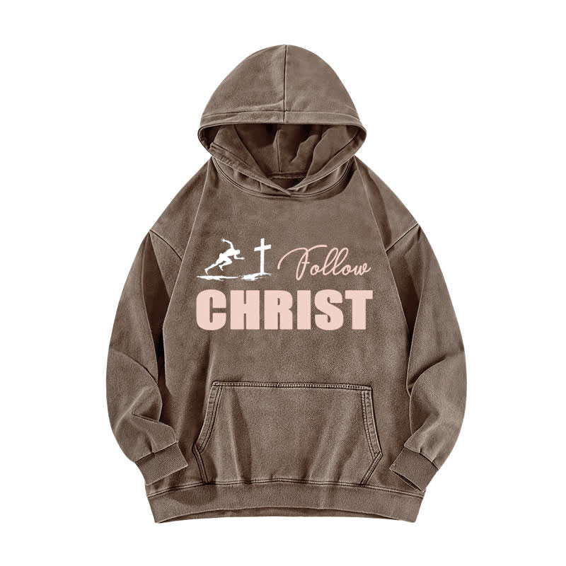 Christianartworkshop Übergroßer, gewaschener Hoodie mit Christus-Kreuz-Grafik - Kaffee - 5XL - image 3
