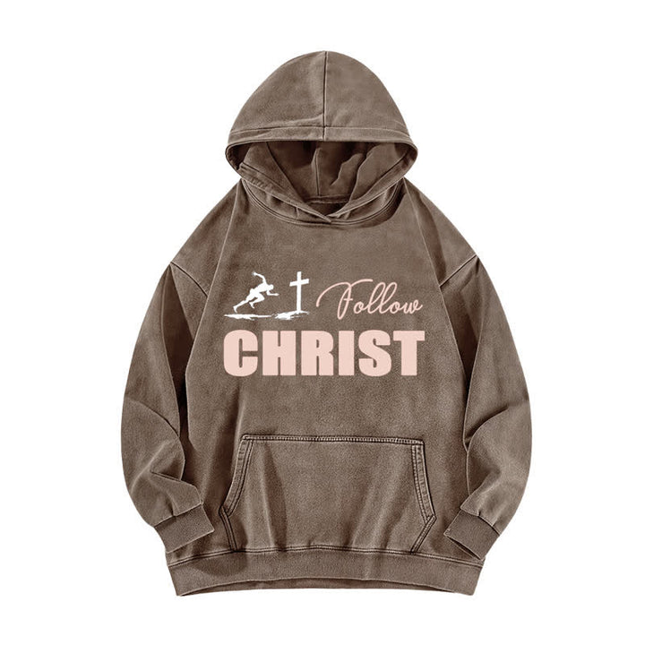Christianartworkshop Übergroßer, gewaschener Hoodie mit Christus-Kreuz-Grafik - Kaffee - 5XL - image 3