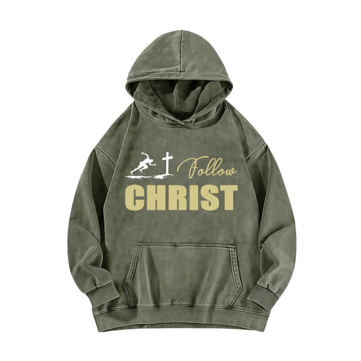 Christianartworkshop Übergroßer, gewaschener Hoodie mit Christus-Kreuz-Grafik - Armeegrün - 5XL - image 4