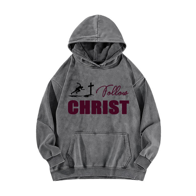 Christianartworkshop Übergroßer, gewaschener Hoodie mit Christus-Kreuz-Grafik - Grau - 5XL - image 2