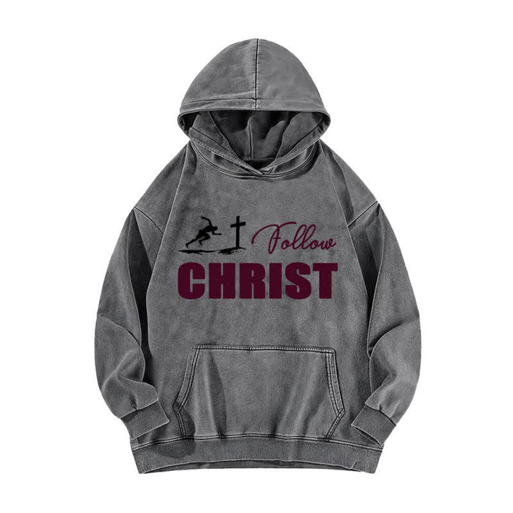 Christianartworkshop Übergroßer, gewaschener Hoodie mit Christus-Kreuz-Grafik - Grau - 5XL - image 2