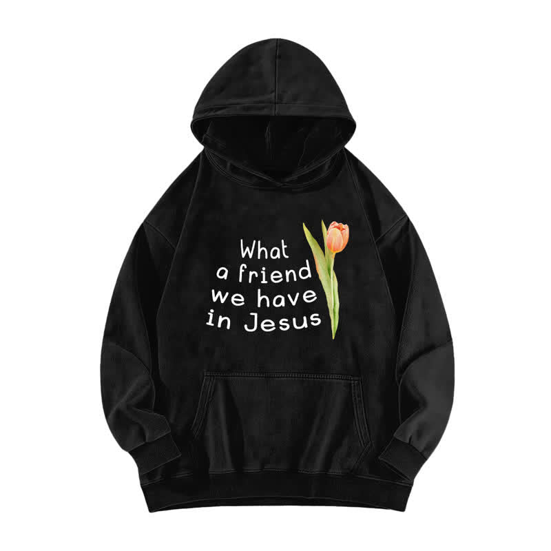 Christianartworkshop Was für ein Freund wir in Jesus haben – gewaschener Hoodie - Schwarz - 5XL - image 1