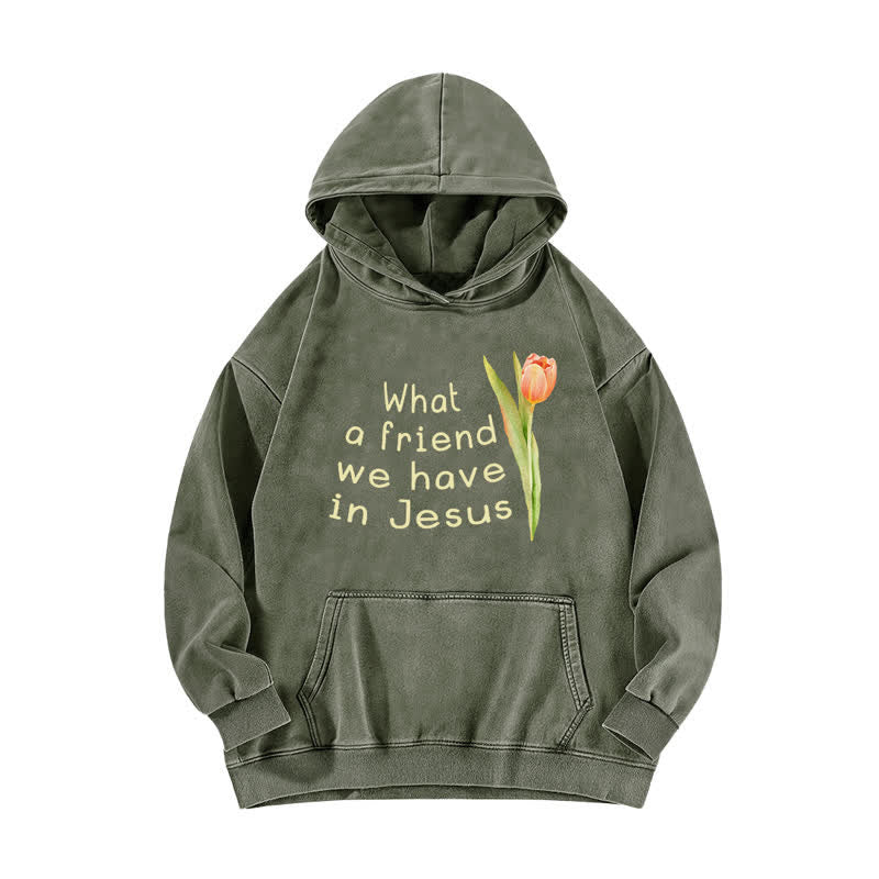 Christianartworkshop Was für ein Freund wir in Jesus haben – gewaschener Hoodie - Armeegrün - 5XL - image 4