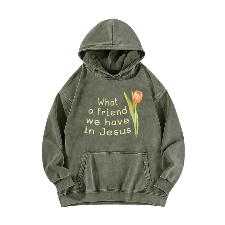 Christianartworkshop Was für ein Freund wir in Jesus haben – gewaschener Hoodie - Armeegrün - 5XL - image 4