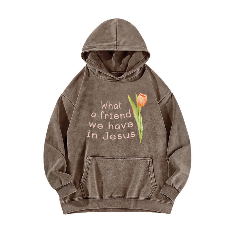 Christianartworkshop Was für ein Freund wir in Jesus haben – gewaschener Hoodie - Kaffee - 5XL - image 5