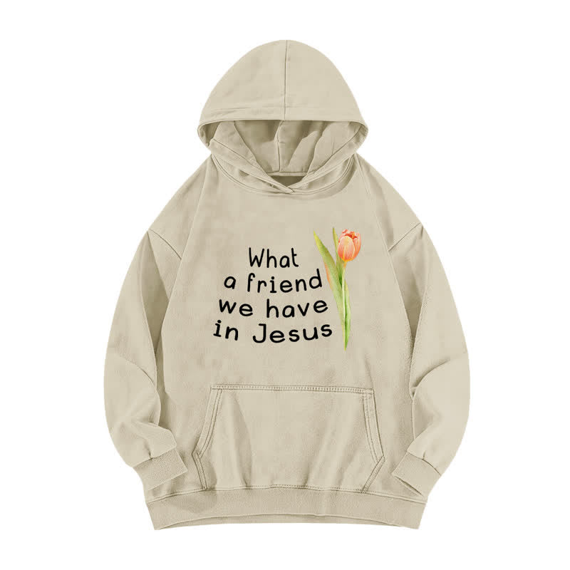 Christianartworkshop Was für ein Freund wir in Jesus haben – gewaschener Hoodie - Aprikose - 5XL - image 2