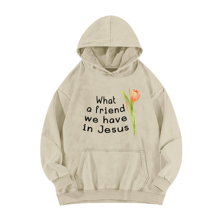 Christianartworkshop Was für ein Freund wir in Jesus haben – gewaschener Hoodie - Aprikose - 5XL - image 2