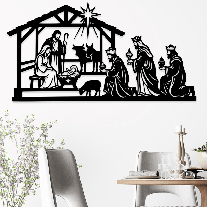 Christianartworkshop Wandbild aus Metall mit der kompletten Weihnachtsgeschichte: Symbol stiller, heiliger Wärme - image 0