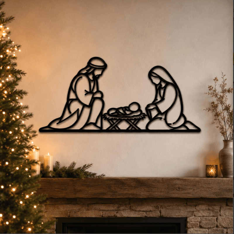 Christianartworkshop Umrissene Wanddekoration aus Metall mit Darstellung der Heiligen Geburt: Symbol für die friedvolle Ankunft Gottes - image 0