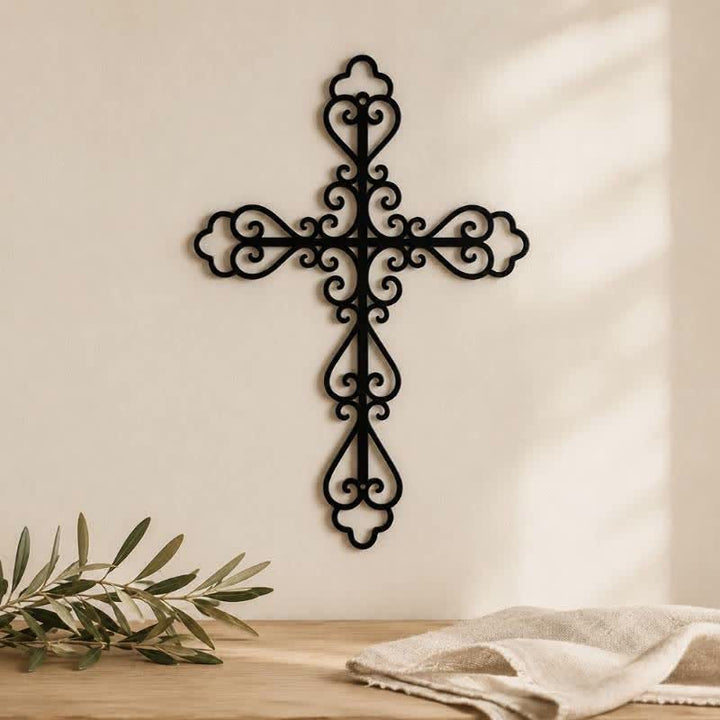 Christianartworkshop Verziertes Wandkreuz aus Metall mit Schriftrollen: Symbol zeitlosen göttlichen Segens - image 0