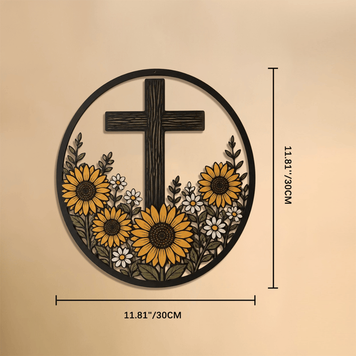 Christianartworkshop Sonnenblumen-Kreuz aus Metallrahmen: Symbol des friedvollen göttlichen Lichts - 11,81''*11,81''*0,04''/30*30*0,1 cm - image 6
