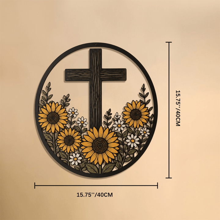 Christianartworkshop Sonnenblumen-Kreuz aus Metallrahmen: Symbol des friedvollen göttlichen Lichts - 15,75''*15,75''*0,04''/40*40*0,1 cm - image 7