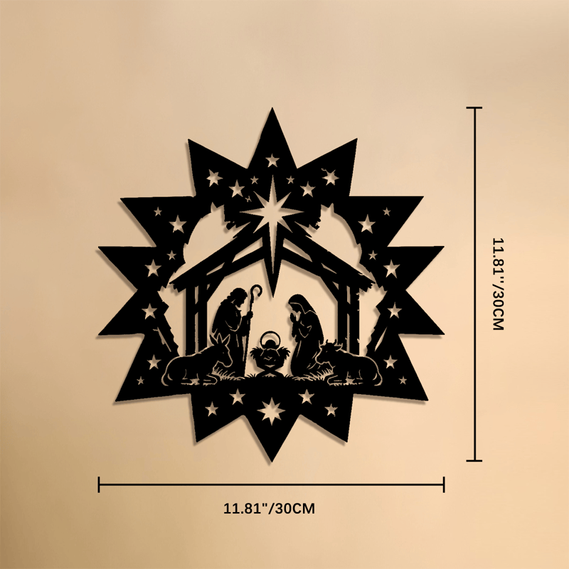 Christianartworkshop Sternenrahmen-Krippenszene aus Metall – Wandbild: Symbol des himmlischen Lichts - 11,81''*11,81''*0,04''/30*30*0,1 cm - image 6