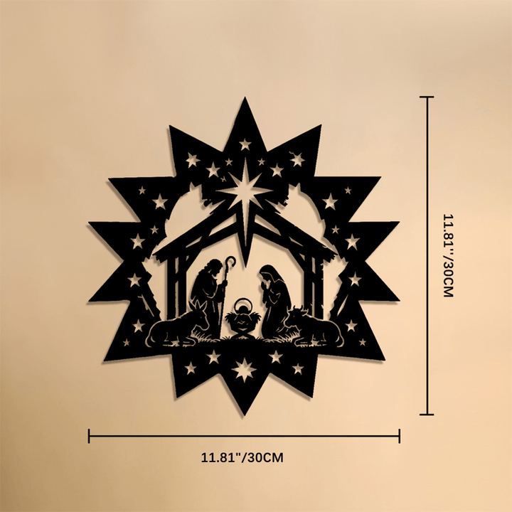 Christianartworkshop Sternenrahmen-Krippenszene aus Metall – Wandbild: Symbol des himmlischen Lichts - 11,81''*11,81''*0,04''/30*30*0,1 cm - image 6