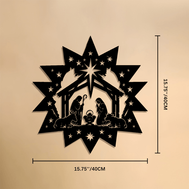 Christianartworkshop Sternenrahmen-Krippenszene aus Metall – Wandbild: Symbol des himmlischen Lichts - 15,75''*15,75''*0,04''/40*40*0,1 cm - image 7