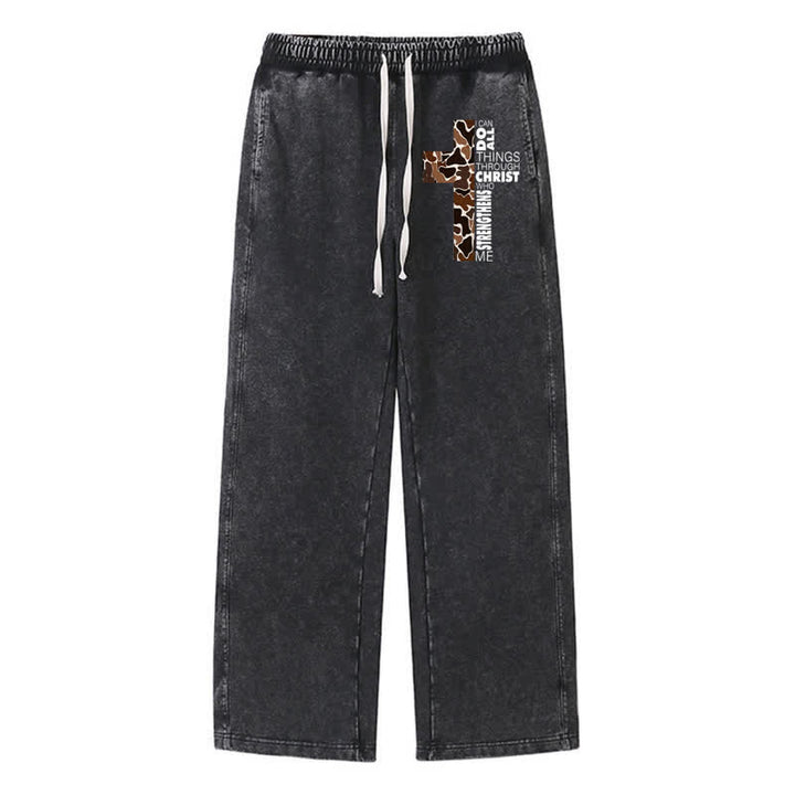 Christianartworkshop Walk By Faith Leopard Cross Washed Sweatpants - Schwarz - 2XL - image 8