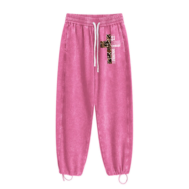 Christianartworkshop Walk By Faith Leopard Cross Washed Sweatpants - image 2