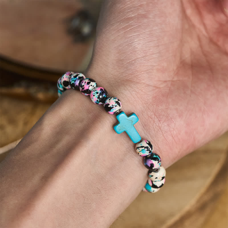Inspirierendes Armband mit Kreuzmotiv aus Psalm 46,5 von Christianartworkshop , verziert mit bunten Crackle-Perlen. - image 1