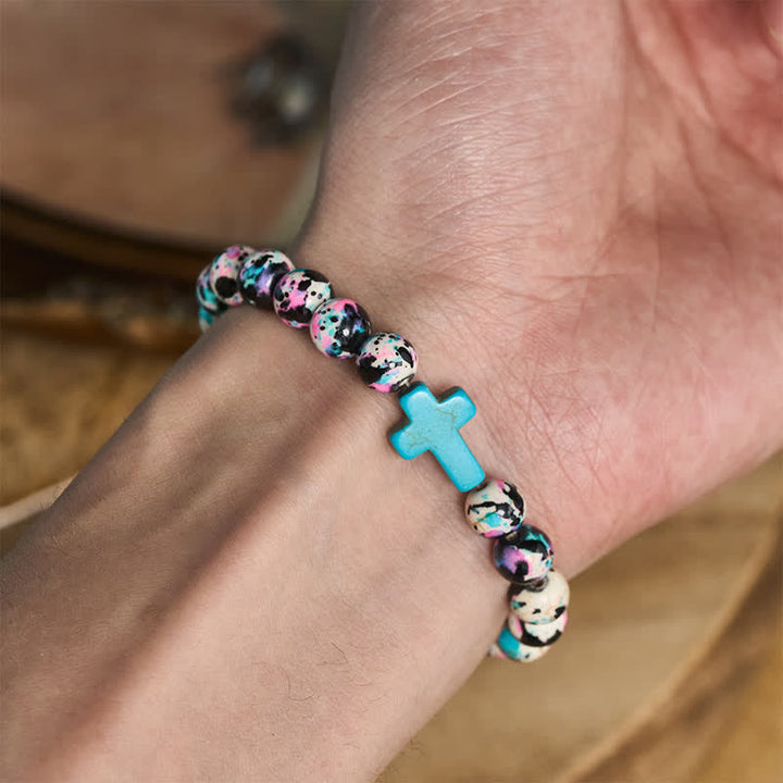 Inspirierendes Armband mit Kreuzmotiv aus Psalm 46,5 von Christianartworkshop , verziert mit bunten Crackle-Perlen. - image 1