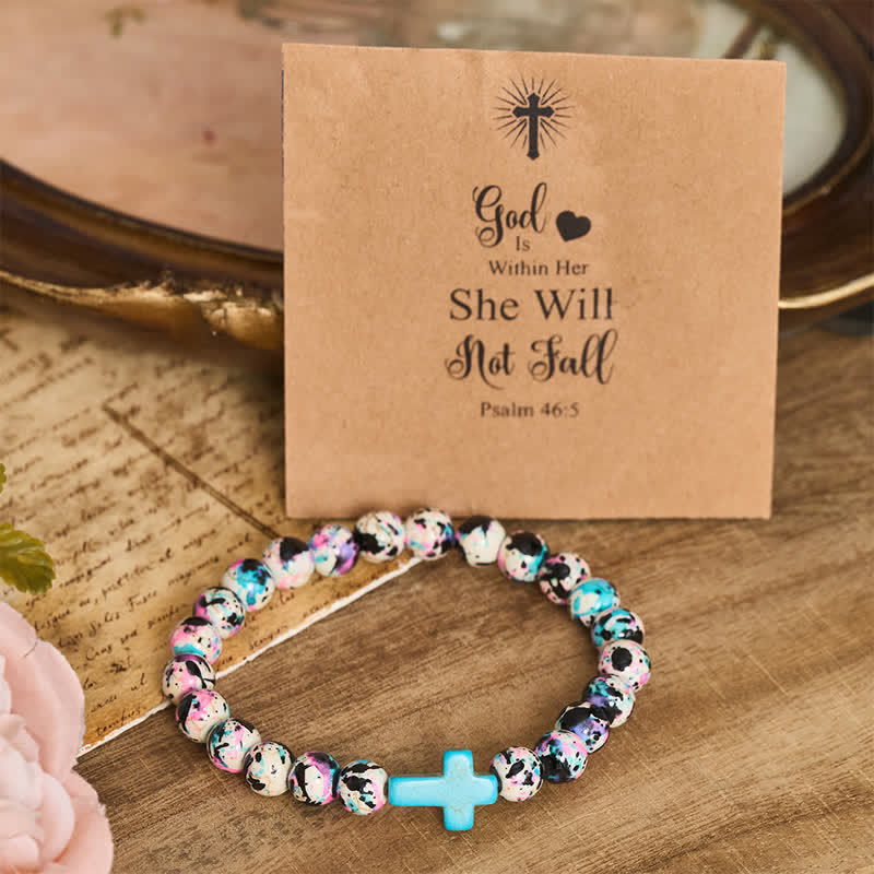 Inspirierendes Armband mit Kreuzmotiv aus Psalm 46,5 von Christianartworkshop , verziert mit bunten Crackle-Perlen. - image 2
