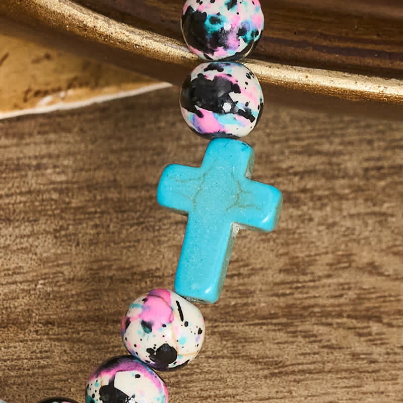 Inspirierendes Armband mit Kreuzmotiv aus Psalm 46,5 von Christianartworkshop , verziert mit bunten Crackle-Perlen. - image 8
