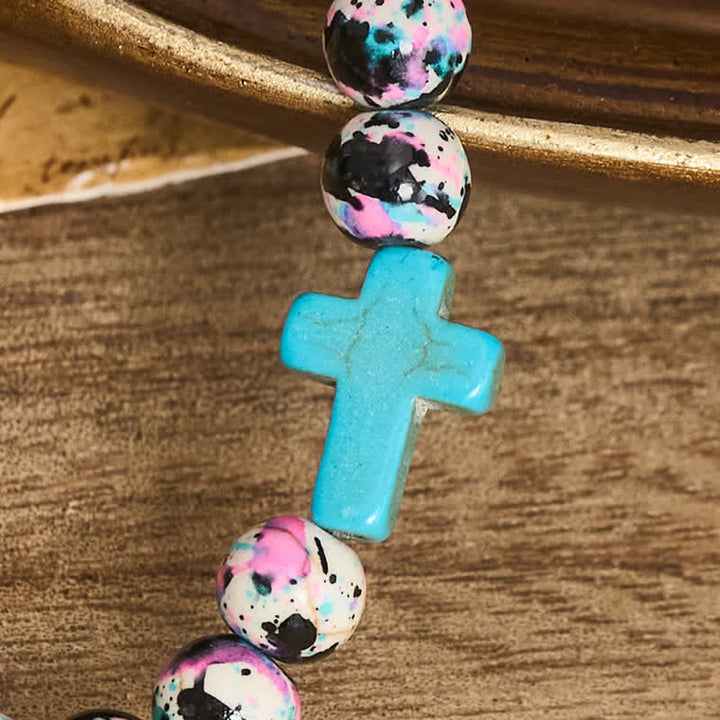 Inspirierendes Armband mit Kreuzmotiv aus Psalm 46,5 von Christianartworkshop , verziert mit bunten Crackle-Perlen. - image 8