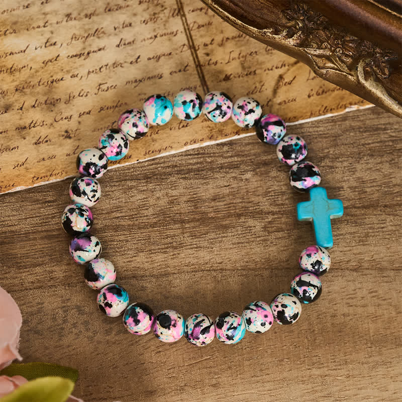 Inspirierendes Armband mit Kreuzmotiv aus Psalm 46,5 von Christianartworkshop , verziert mit bunten Crackle-Perlen. - image 4