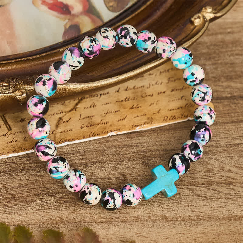 Inspirierendes Armband mit Kreuzmotiv aus Psalm 46,5 von Christianartworkshop , verziert mit bunten Crackle-Perlen. - image 5