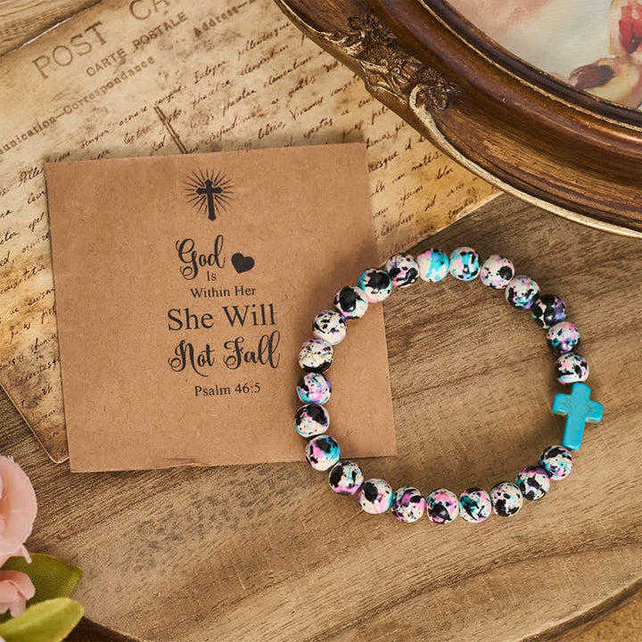 Inspirierendes Armband mit Kreuzmotiv aus Psalm 46,5 von Christianartworkshop , verziert mit bunten Crackle-Perlen. - image 3