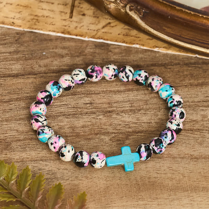 Inspirierendes Armband mit Kreuzmotiv aus Psalm 46,5 von Christianartworkshop , verziert mit bunten Crackle-Perlen. - image 6