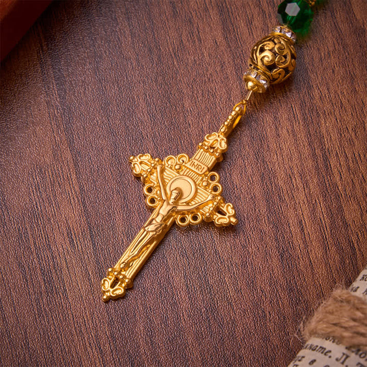 Christianartworkshop Rosenkranz des Heiligen Judas mit smaragdgrünen, facettierten Perlen: Sinnbild sanfter himmlischer Gnade - image 6