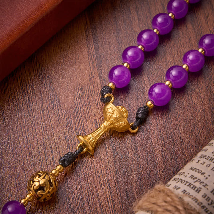 Christianartworkshop Rosenkranz mit runden Perlen in tiefem Violett: Zeichen des ewigen himmlischen Schutzes - image 6