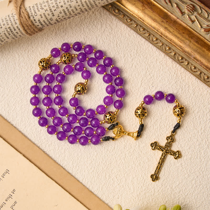 Christianartworkshop Rosenkranz mit runden Perlen in tiefem Violett: Zeichen des ewigen himmlischen Schutzes - image 2