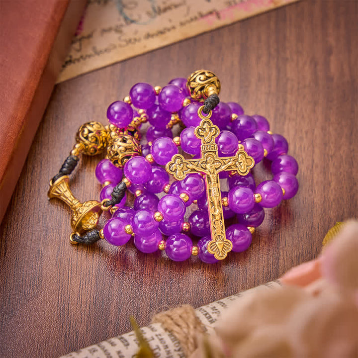 Christianartworkshop Rosenkranz mit runden Perlen in tiefem Violett: Zeichen des ewigen himmlischen Schutzes - image 4