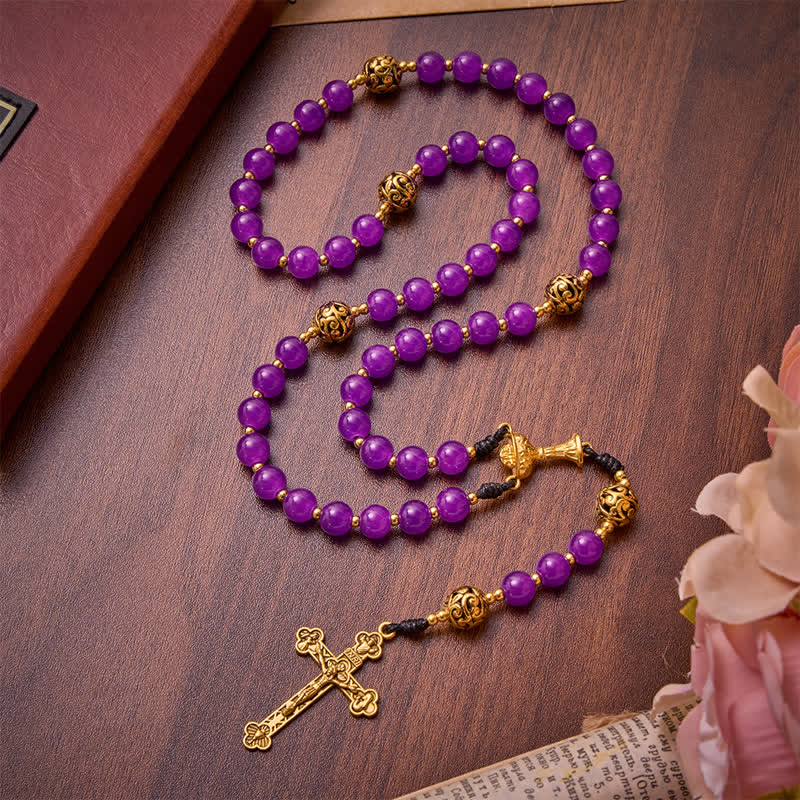 Christianartworkshop Rosenkranz mit runden Perlen in tiefem Violett: Zeichen des ewigen himmlischen Schutzes - image 0