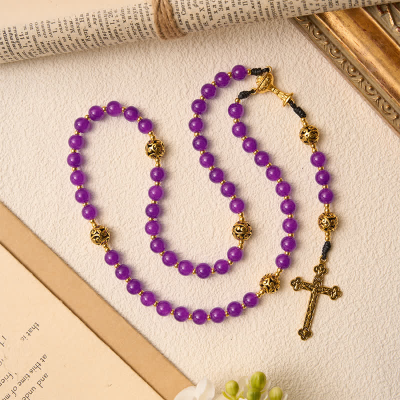 Christianartworkshop Rosenkranz mit runden Perlen in tiefem Violett: Zeichen des ewigen himmlischen Schutzes - image 3