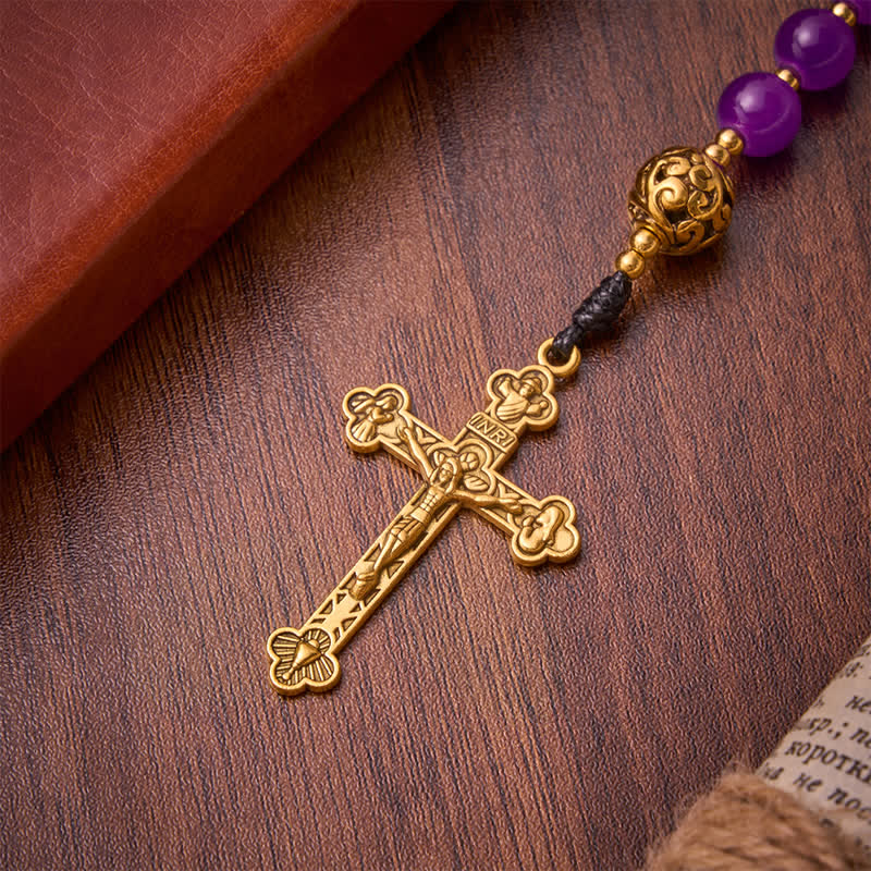 Christianartworkshop Rosenkranz mit runden Perlen in tiefem Violett: Zeichen des ewigen himmlischen Schutzes - image 7