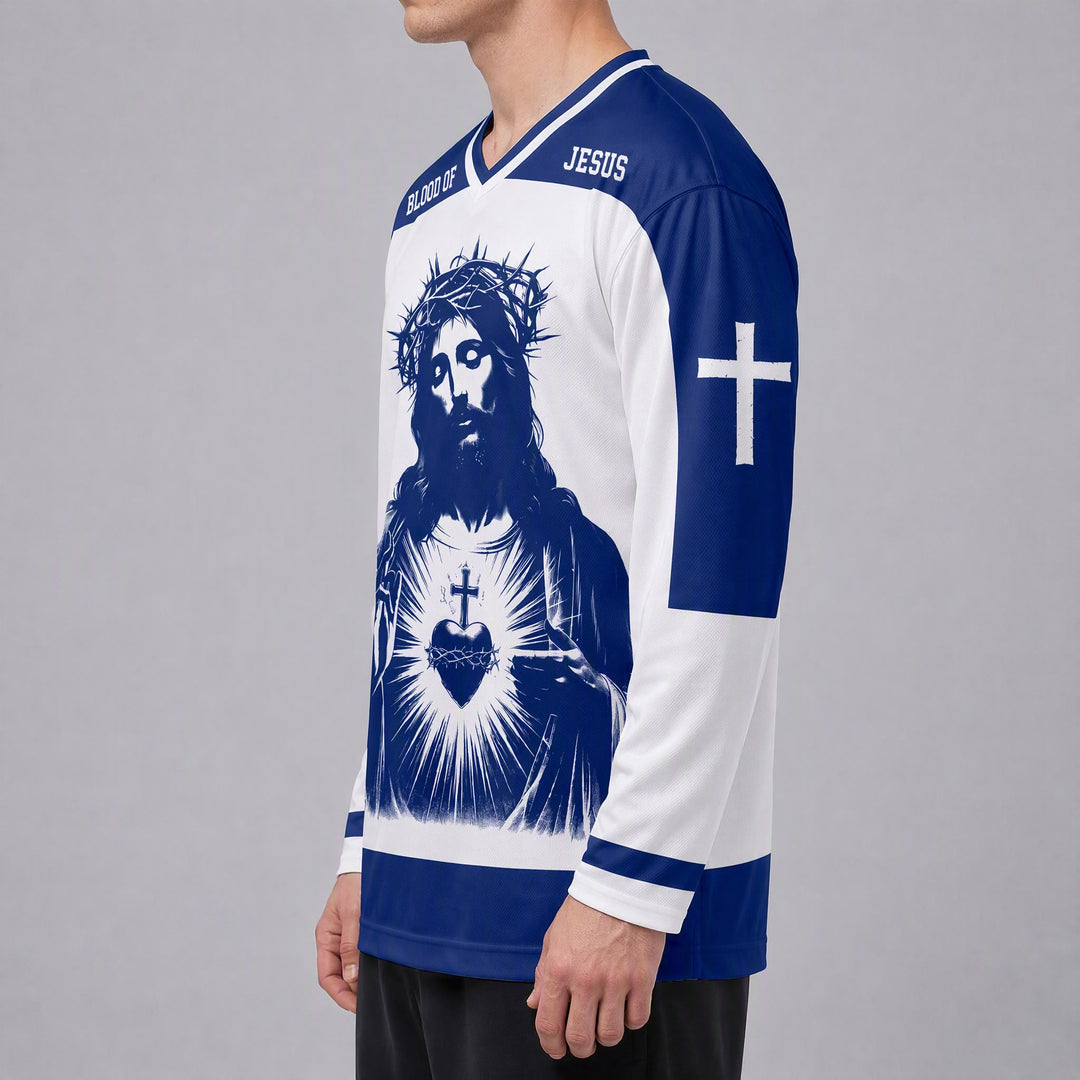 Christianartworkshop Blood of Jesus Sacred Heart Langarm-Hockeytrikot  - image 2