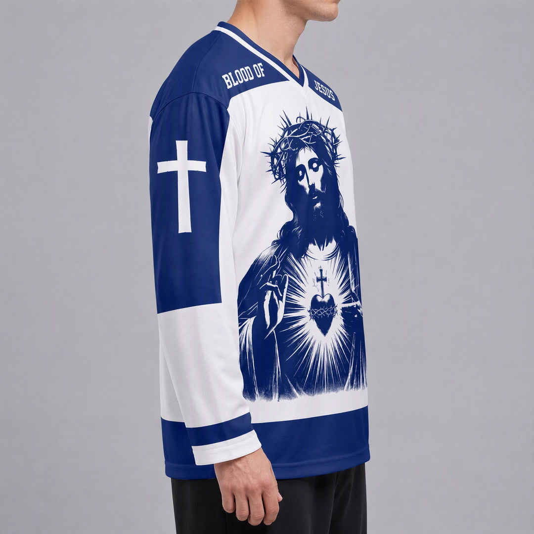 Christianartworkshop Blood of Jesus Sacred Heart Langarm-Hockeytrikot  - image 3