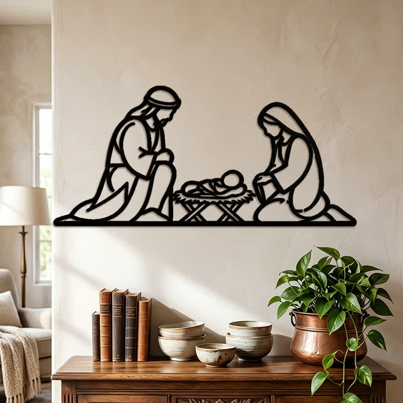 Christianartworkshop Umrissene Wanddekoration aus Metall mit Darstellung der Heiligen Geburt: Symbol für die friedvolle Ankunft Gottes - image 4