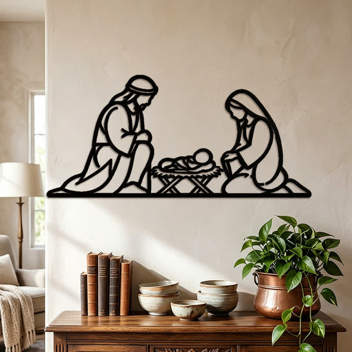 Christianartworkshop Umrissene Wanddekoration aus Metall mit Darstellung der Heiligen Geburt: Symbol für die friedvolle Ankunft Gottes - image 4