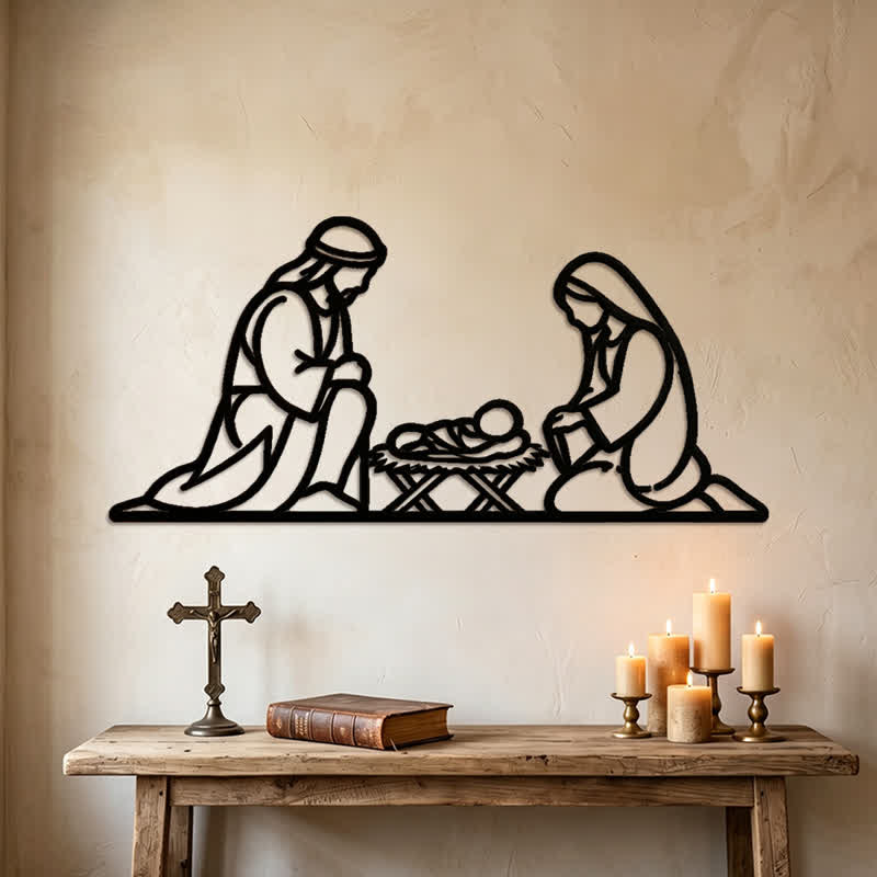 Christianartworkshop Umrissene Wanddekoration aus Metall mit Darstellung der Heiligen Geburt: Symbol für die friedvolle Ankunft Gottes - image 1